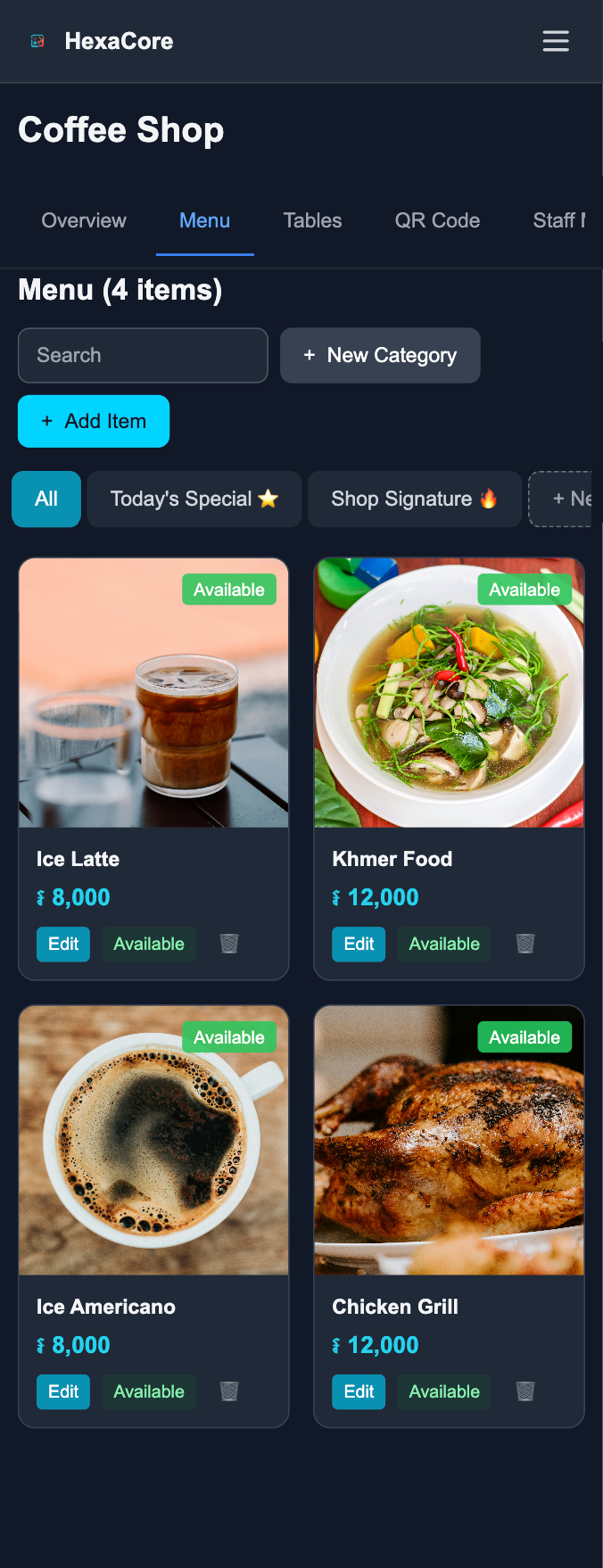 Menu Management