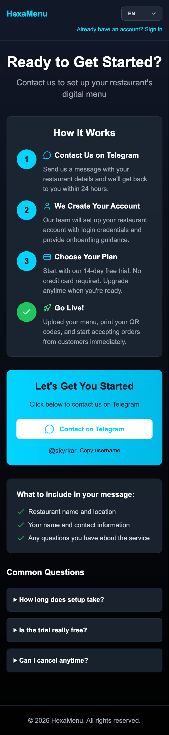Get Started page